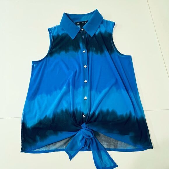 I•N•C Blue With Black Stripes Sleeveless Shirt  Womens Size M - Picture 1 of 4